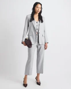Loose One-Button Grey-Linen Blazer