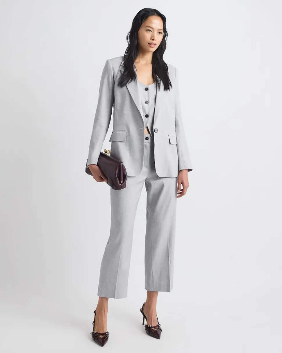 Loose One-Button Grey-Linen Blazer