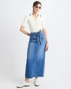 Maxi Medium-Wash Denim Skirt with Back Slit
