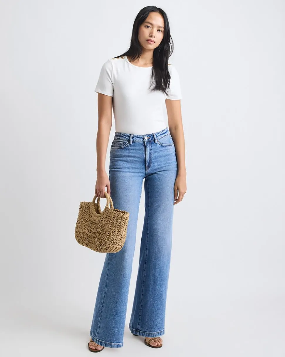 Medium-Wash High-Waisted Wide-Leg Jeans