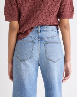 Medium-Wash Ultra-High-Rise Straight-Leg Jeans with Rolled Cuffs