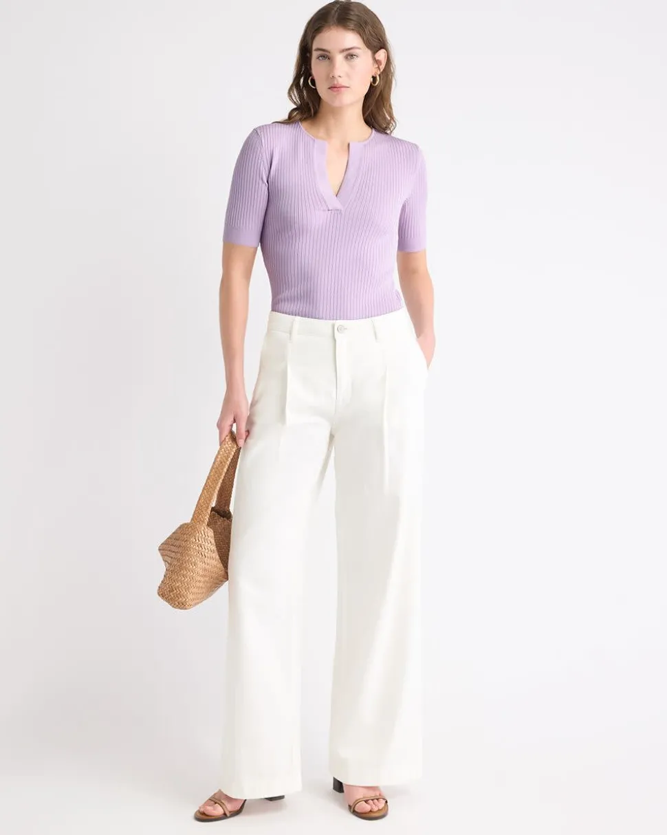 Mid-Rise Wide-Leg Cream Jeans