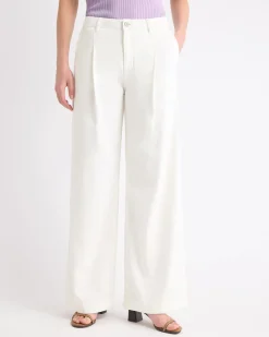 Mid-Rise Wide-Leg Cream Jeans