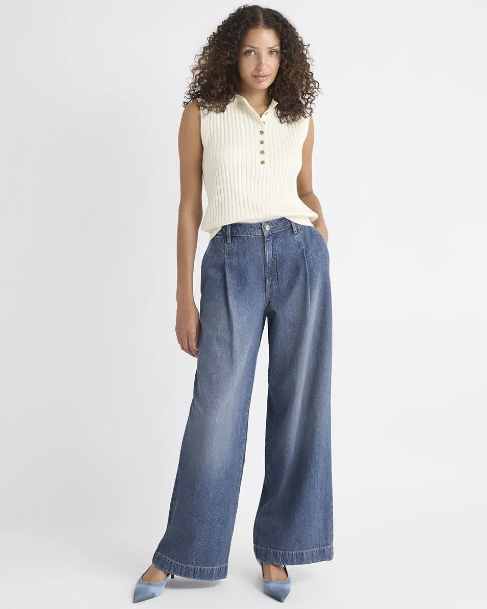 Mid-Rise Wide-Leg Medium-Wash Jeans