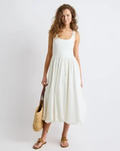 Mix-Media Sleeveless Midi Dress with Bubble Hem
