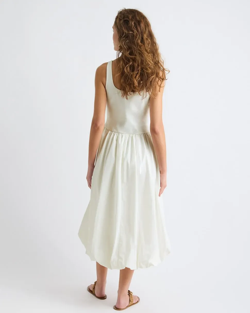 Mix-Media Sleeveless Midi Dress with Bubble Hem