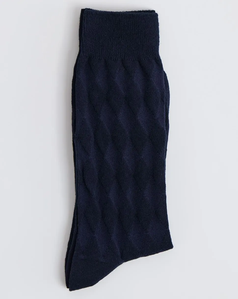 Navy Dress Socks with Geometric Pattern