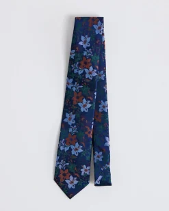 Navy Regular Tie with Floral Pattern