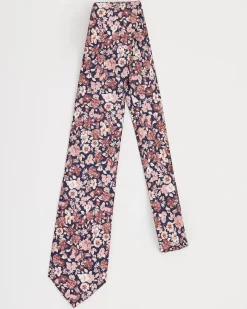 Navy Regular Tie with Pink Floral Pattern