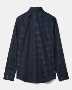 Navy Tailored-Fit Dress Shirt with Geo Pattern