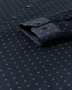Navy Tailored-Fit Dress Shirt with Geo Pattern