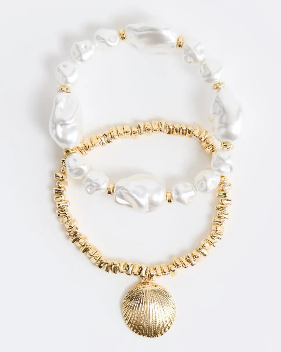Pearl and Shell Bracelets - Set of 2