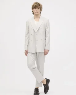 Pleated Tapered-Leg Light Grey Suit Pant