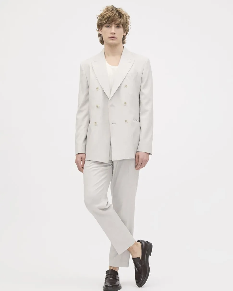 Pleated Tapered-Leg Light Grey Suit Pant