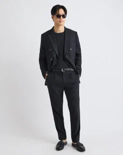 Pleated Tapered-Leg Linen Suit Pant