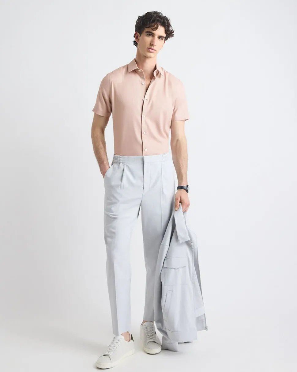 Pleated Tapered-Leg Pant with Elastic Waistband