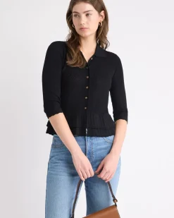 Polo Cardigan with Frilled Hem