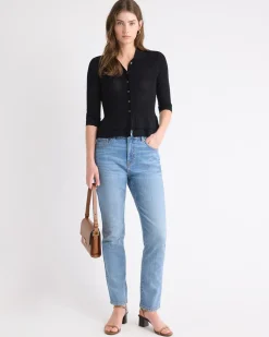 Polo Cardigan with Frilled Hem