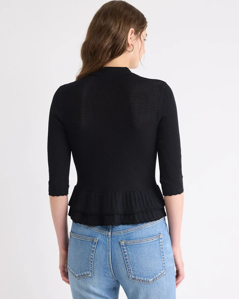 Polo Cardigan with Frilled Hem
