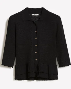 Polo Cardigan with Frilled Hem