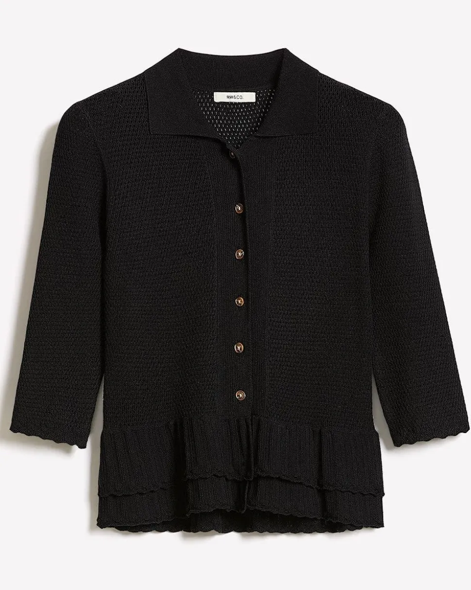 Polo Cardigan with Frilled Hem