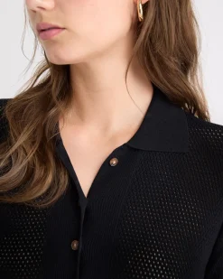 Polo Cardigan with Frilled Hem