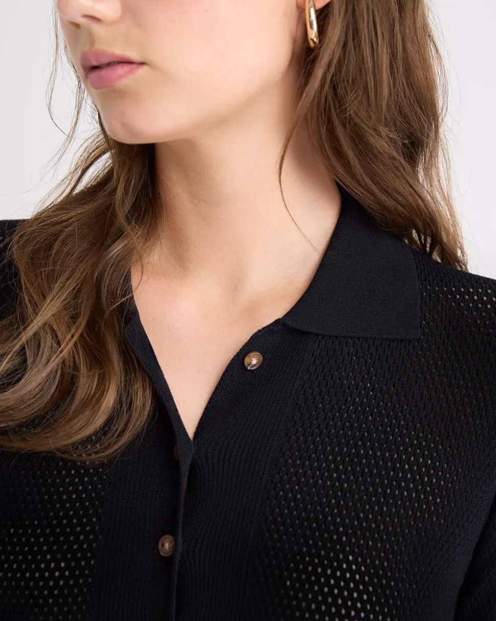 Polo Cardigan with Frilled Hem