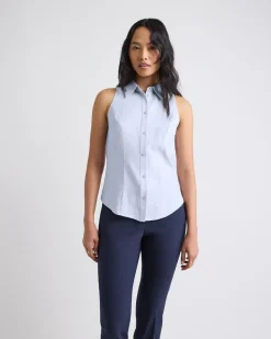 Princess-Cut Sleeveless Buttoned-Down Blouse