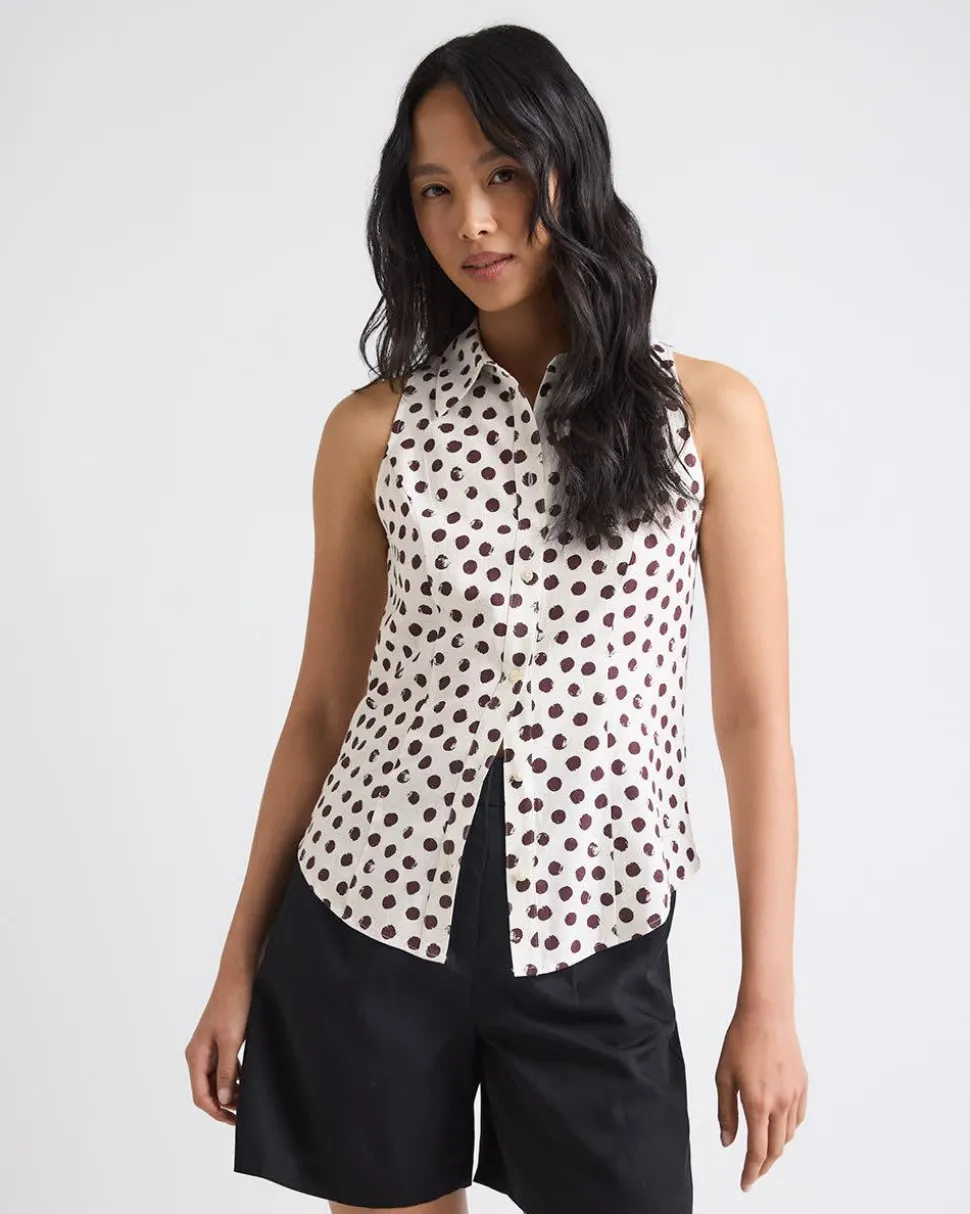 Princess-Cut Sleeveless Buttoned-Down Blouse