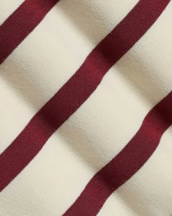 Puffy-Elbow-Sleeve V-Neck Striped Polo