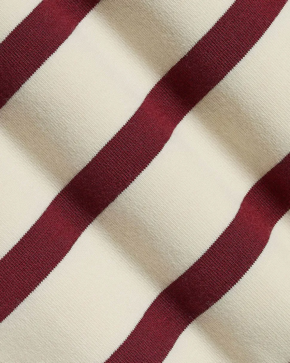 Puffy-Elbow-Sleeve V-Neck Striped Polo