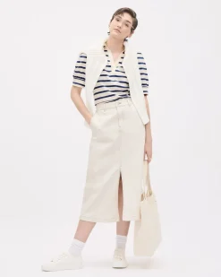Puffy-Elbow-Sleeve V-Neck Striped Polo