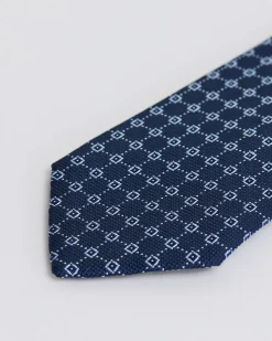Regular Navy Tie with Square Geometric Pattern