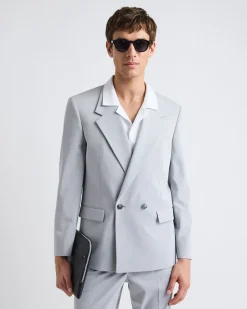 Relaxed-Fit Double-Breasted Light Grey Suit Blazer