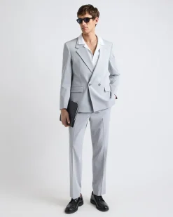Relaxed-Fit Double-Breasted Light Grey Suit Blazer