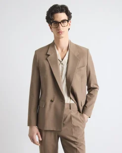 Relaxed-Fit Double-Breasted Rose Taupe Suit Blazer
