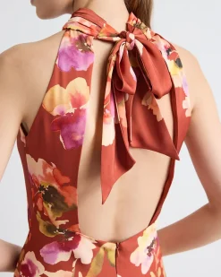 Satin Sleeveless Halter-Neck Midi Cocktail Dress