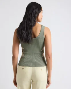 Scoop-Neck Ribbed Bodycon Tank with Flower Inserts