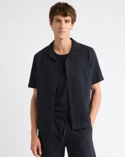 Seersucker Short-Sleeve Shirt with Camp Collar