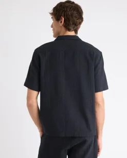 Seersucker Short-Sleeve Shirt with Camp Collar