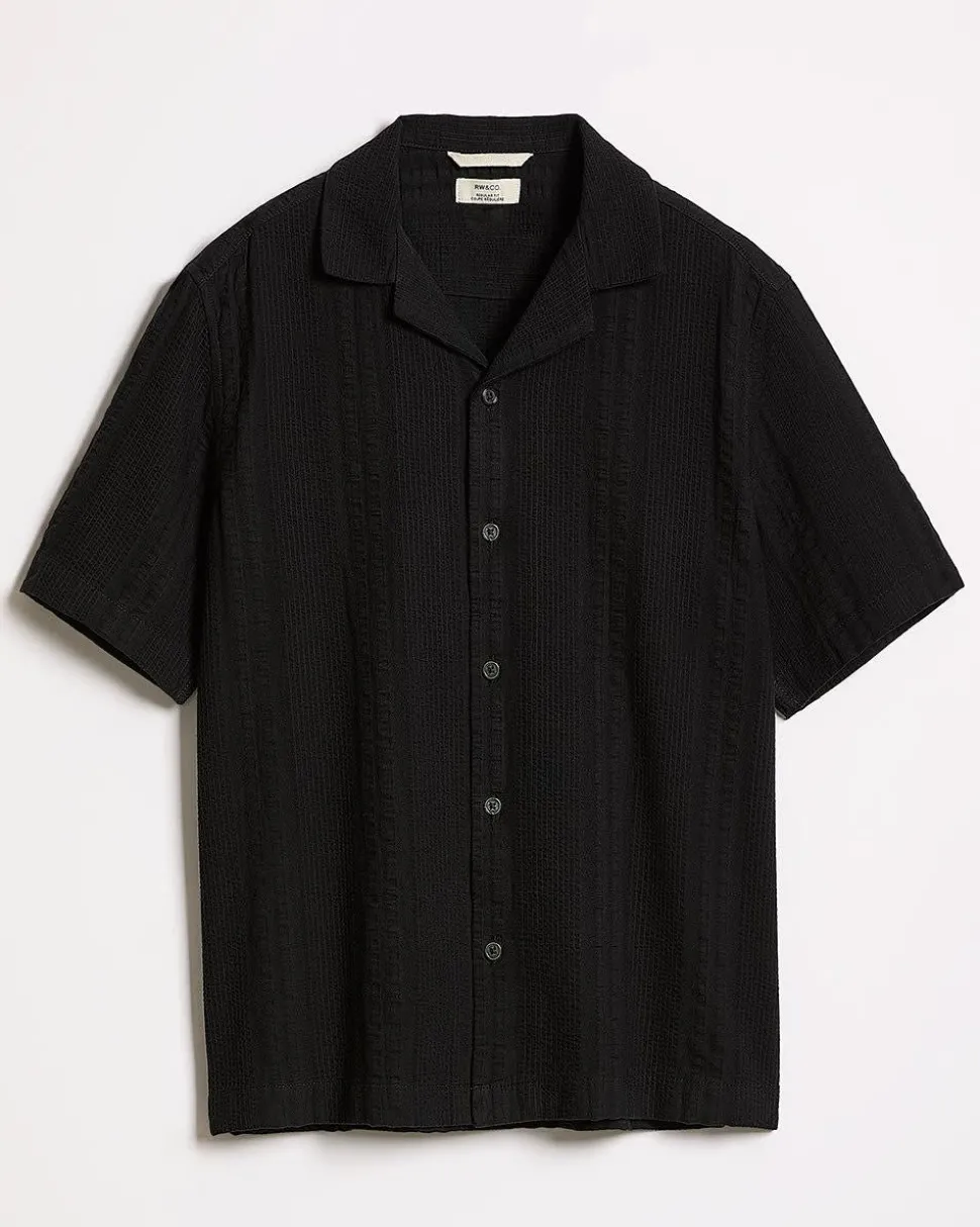 Seersucker Short-Sleeve Shirt with Camp Collar