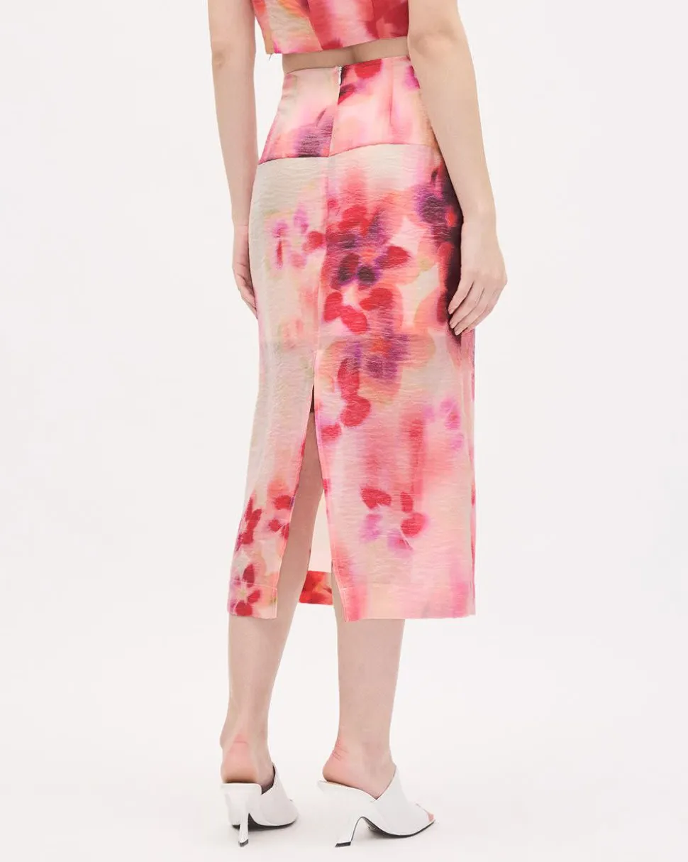 Sheer Pencil Midi Skirt with Floral Print