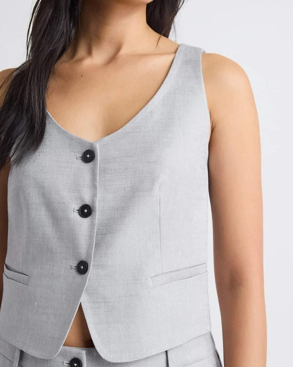 Short Grey-Linen Vest