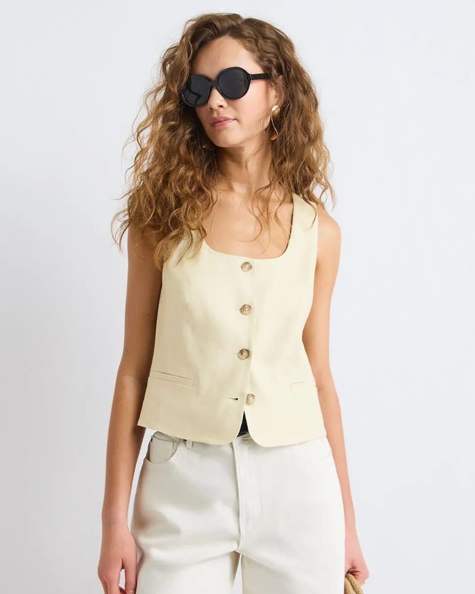 Short Linen-Blend Vest