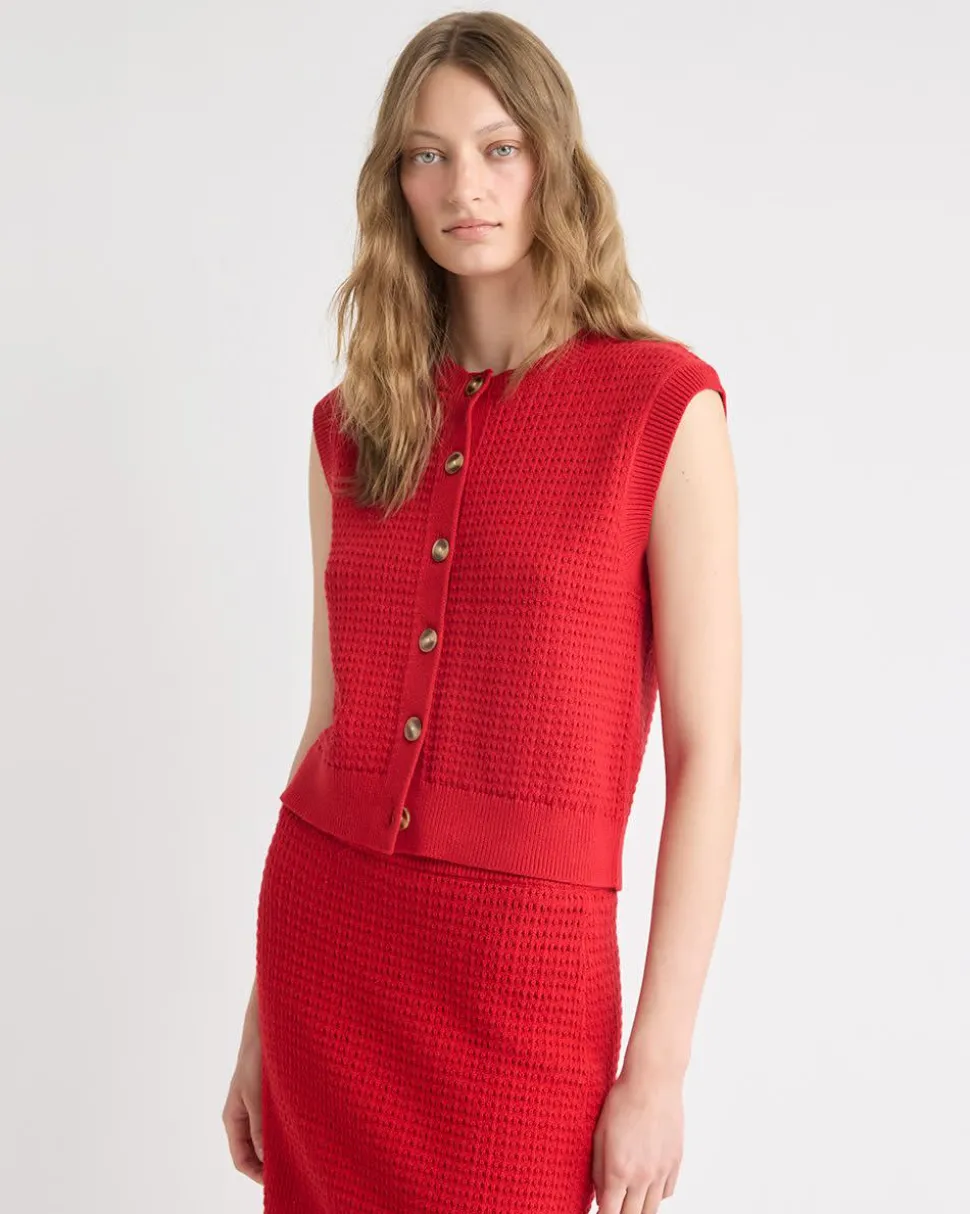 Short Sweater Vest with Pointelle Stitches