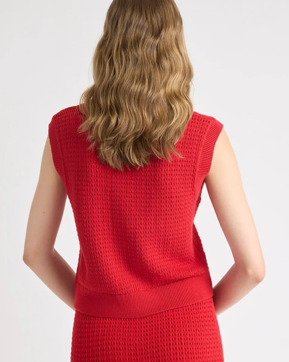 Short Sweater Vest with Pointelle Stitches
