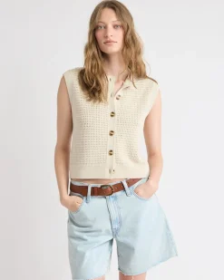 Short Sweater Vest with Pointelle Stitches