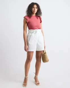 Short-Flutter-Sleeve Crew-Neck Top
