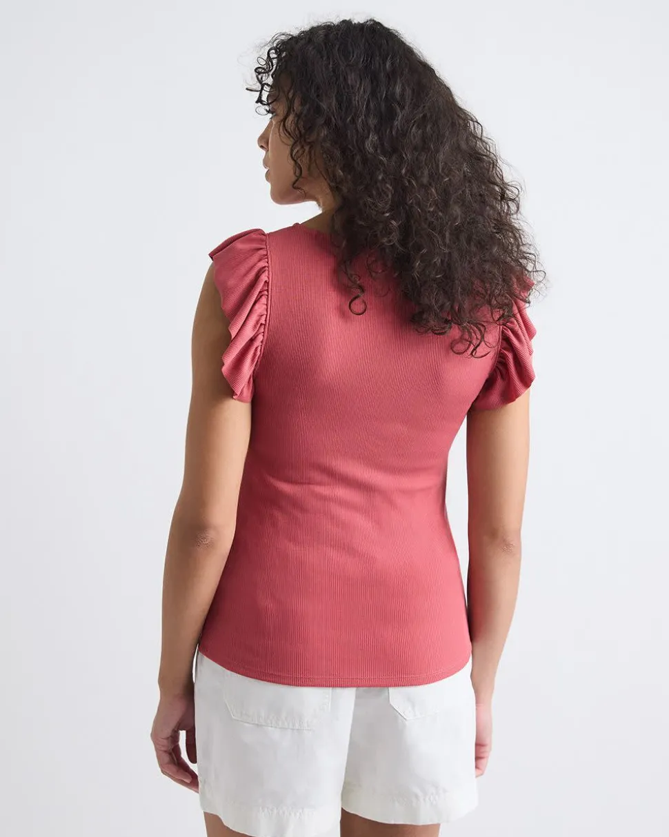 Short-Flutter-Sleeve Crew-Neck Top