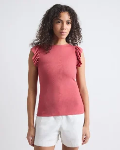 Short-Flutter-Sleeve Crew-Neck Top